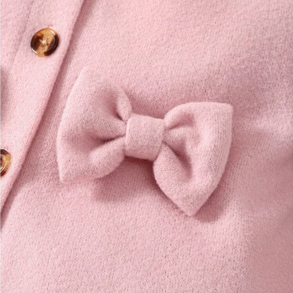 Toddler girls Bow Front pink Overcoat & Dress set - Picture 3 of 4